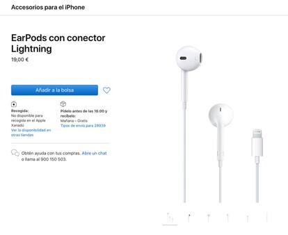 Auriculares de cable para los iPhone con puerto Lightning.