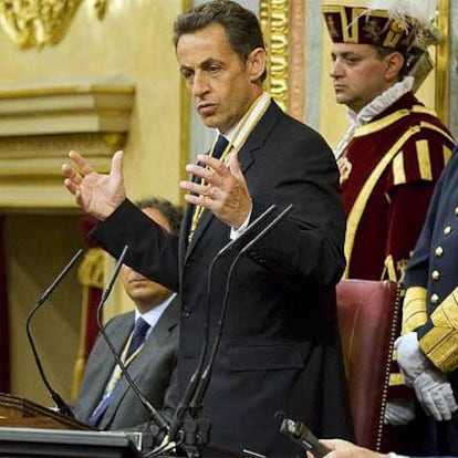 El presidente francés, durante su intervención ante el pleno conjunto de las dos Cámaras