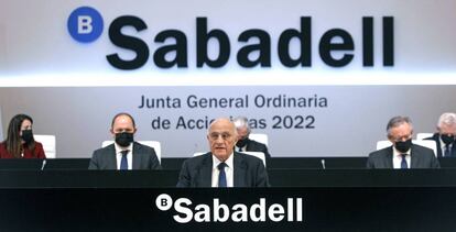 El Presidente del Banco de Sabadell, Josep Oliu, en la pasada junta de accionistas de marzo