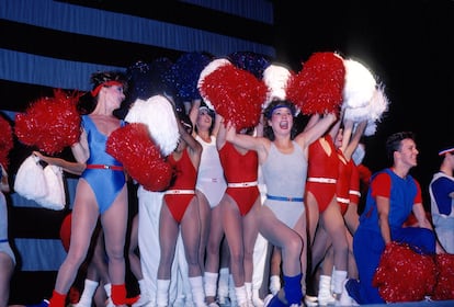 Desfile de su línea de ropa para hacer ejercicio en Nueva York en 1983.