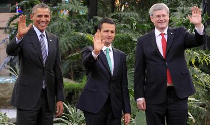 Obama, Peña Nieto e Harper, em Toluca.