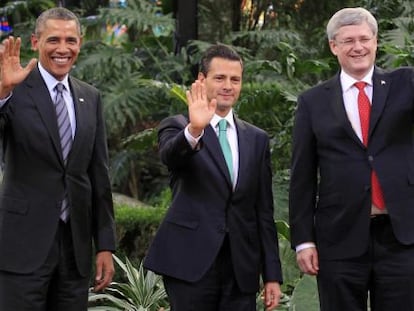 Obama, Peña Nieto e Harper, em Toluca.