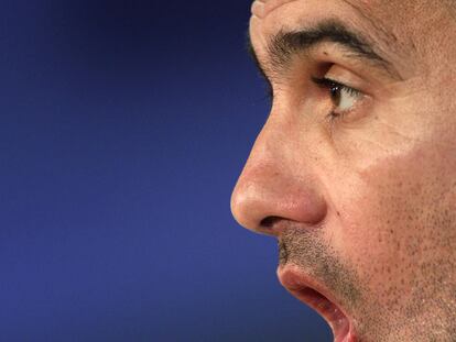 Pep Guardiola, durante su conferencia de prensa de ayer.