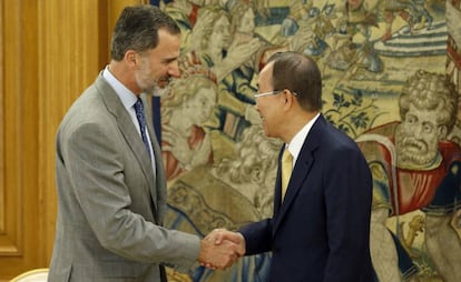 El Rey con el ex secretario general de la ONU, Ban Ki-Moon.