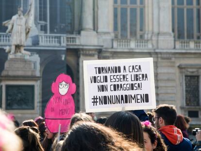 Manifestanción feminista, el pasado 8 de marzo en la ciudad italiana en Turín.