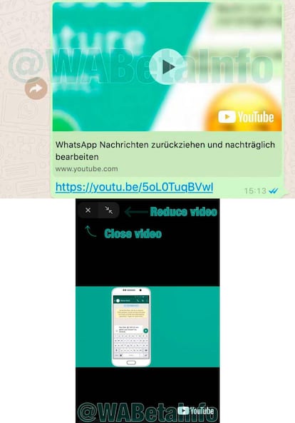 Miniatura y reproducción de los vídeos de YouTube en WhatsApp