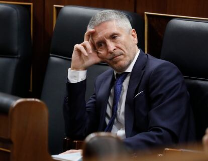 El ministro del Interior, Fernando Grande Marlaska, este miércoles en el Congreso.