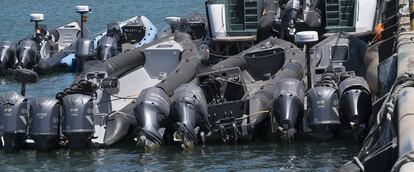 Embarcaciones amarradas en la base en Algeciras del Servicio Marítimo de la Guardia Civil.