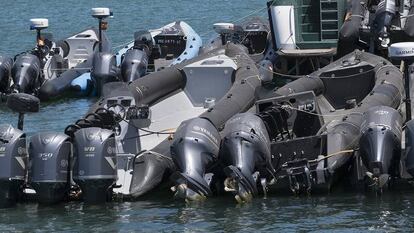 Speedboats moored in Algeciras.