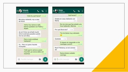 Conversaciones de Yolanda con sus amigas y con Víctor.