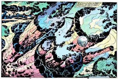 Una viñeta de la versión de '2001. Una odisea en el espacio' ilustrada por Jack Kirby.