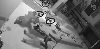 Imágenes de una cámara de seguridad de la tienda de bicicletas LTMRacing durante el robo este domingo.