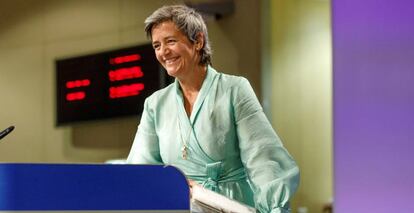 Margrethe Vestager, vicepresidenta de la Comisión Europea, en una rueda de prensa el pasado mes de mayo en Bruselas.