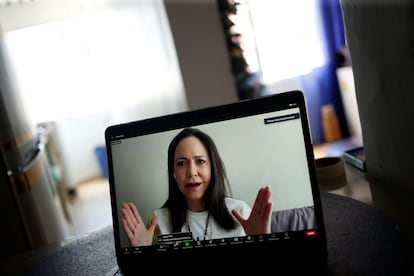 María Corina Machado en una videoconferencia, el 7 de enero de 2025.