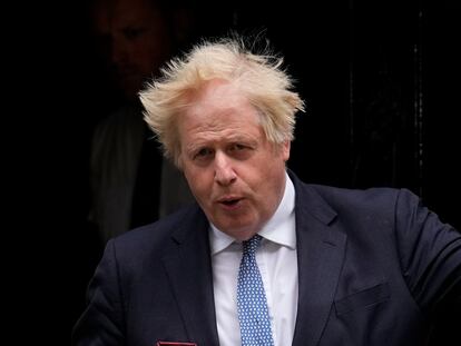 British Prime Minister Boris Johnson leaves 10 Downing Street to attend the weekly Prime Minister's Questions at the Houses of Parliament