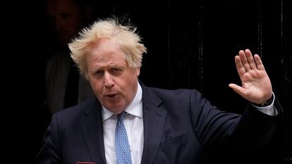 British Prime Minister Boris Johnson leaves 10 Downing Street to attend the weekly Prime Minister's Questions at the Houses of Parliament