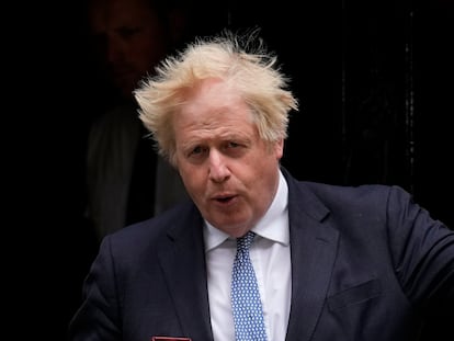 Then-British Prime Minister Boris Johnson leaves 10 Downing Street in London, on May 25, 2022.