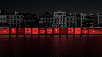 Recreación de la iluminación en Sevilla por lo premios Goya en la calle Betis.