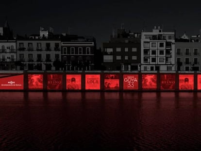 Recreación de la iluminación en Sevilla por lo premios Goya en la calle Betis. 