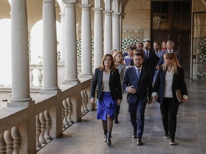 El presidente de la Generalitat, Pere Aragonès, con su Govern en el Consejo Ejecutivo de este martes.