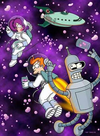 El robot Bender, Fry y Leela, de <i>Futurama.</i>