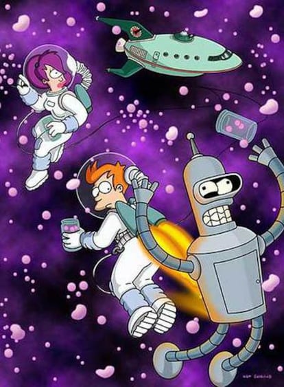 El robot Bender, Fry y Leela, de <i>Futurama.</i>