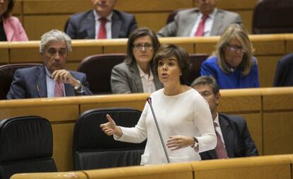 Soraya Sáenz de Santamaría, durante su intervención en el Senado.