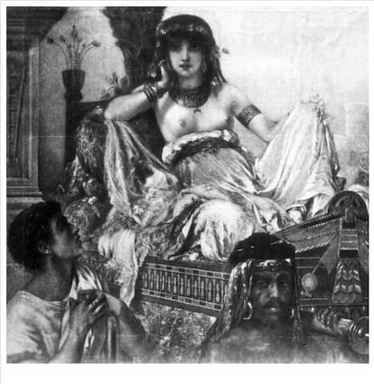 <strong> Los protagonistas. </strong> Cleopatra VII Filópator (69-30 a. C.) fue la última reina del Antiguo Egipto. Cuando murió su padre, Ptolomeo XII, le dejó el trono a ella y a Ptolomeo XIII (51 – 47 a.C.); aunque eran hermanos y tenían dieciocho años ella y doce él, tuvieron que casarse por imperativo testamentario. Años después, la cosa se repetiría con su otro hermano, Ptolomeo XIV (59 – 44 a.C.). Según los historiadores, Cleopatra era una mujer bella, seductora, culta e inteligente. </p> <strong> Los hechos. </strong> Muchos historiadores destacan la inteligencia y cultura de Cleopatra, que sabía hablar nueve idiomas... y también que tenía un gran apetito sexual que no disimulaba. Se dice que fue la primera mujer en organizar orgías e incluso se habla de ella como la que inventó el vibrador: un rollo de papiro que contenía en su interior abejas vivas y revoloteando para producir la vibración. Cleopatra fue amante de Julio César, con quien tuvo un hijo, y de Marco Antonio, con quien engendró gemelos. Y siempre vivió una sexualidad libre. </p> En la imagen, óleo de Cleopatra VII de la colección 'The Granger Collection'.