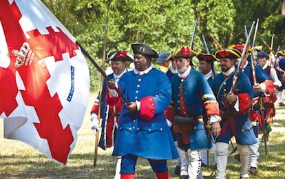Voluntarios recreando la batalla de Mosé, en Florida.