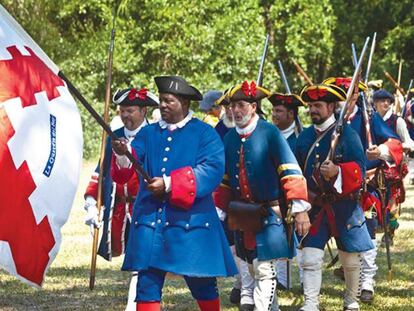 Voluntarios recreando la batalla de Mosé, en Florida.