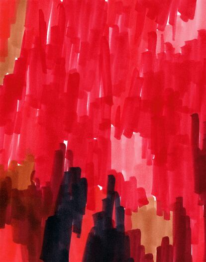 Ilustración de Ruxandra Duru, diseñadora especializada en color: “Muchas cosas aparentemente estáticas, como los tonos del café con leche, exponen sorprendentes matices si uno se para a mirar desde cerca. De la misma forma, la sangre menstrual reúne un amplio abanico de colores”.