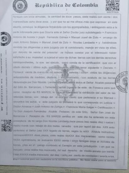 Fragmento de la reconstrucci&oacute;n de una escritura de 1866.