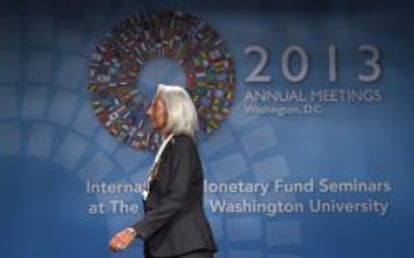 La directora del FMI, Christine Lagarde, durante la reuni&oacute;n anual del organismo.