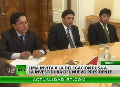 Alexis Humala durante una reunión con representantes rusos en una imagen extraída del informativo Russia Today.