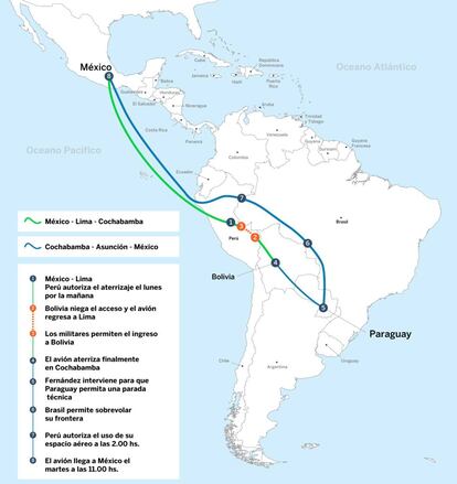 El recorrido de Evo Morales hasta Ciudad de México.