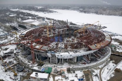 Estado das obras no estádio de São Petersburgo.