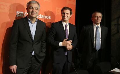 Luis Garicano, Albert Rivera y Manuel Conthe, en una foto de archivo.