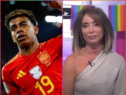 Lamine Yamal, delantero de la selección española, durante la Eurocopa, y María Patiño, presentadora de 'Ni que fuéramos Shhh'.
