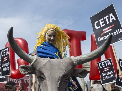 Protesta contra el CETA en Berl&iacute;n, la pasada semana.