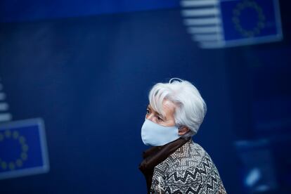 La presidenta del BCE, Christine Lagarde, a la salida de la cumbre celebrada en Bruselas la semana pasada.