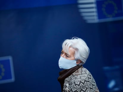 La presidenta del BCE, Christine Lagarde, a la salida de la cumbre celebrada en Bruselas la semana pasada.