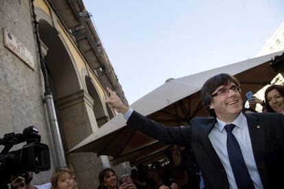 El expresidente de la Generalitat, Carles Puigdemont, el pasado s&aacute;bado en Girona. 