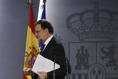 Rajoy al acabar una rueda de prensa en La Moncloa, este martes.