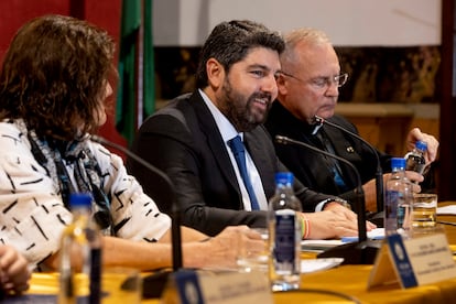 El presidente de la Región de Murcia, Fernando López Miras, durante un encuentro el martes en la UCAM.