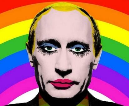 Ilustração de Vladimir Putin popularizada durante as manifestações em favor dos direitos LGBT+ na Rússia em 2013