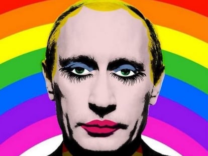 Ilustração de Vladimir Putin popularizada durante as manifestações em favor dos direitos LGBT+ na Rússia em 2013