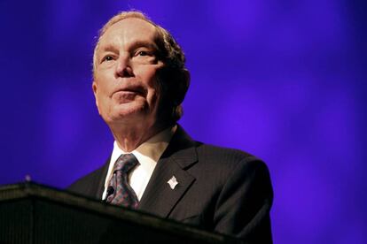 Michael Bloomberg, ex-prefeito de Nova York, durante um pronunciamento.