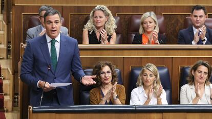 El presidente del Gobierno, Pedro Sánchez, este miércoles en la sesión de control al Ejecutivo en el Congreso de los Diputados.