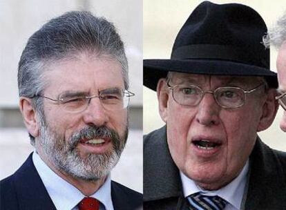 Adams y Paisley, a su llegada por separado al castillo de Stormont en Belfast.