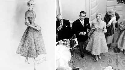 La boda civil de Grace Kelly y el príncipe Raniero se celebró el 18 de abril de 1956 en el Salón del Trono del Palacio de Mónaco. Para esta primera ceremonia la actriz escogió un diseño de Helen Rose de dos piezas en tono rosa y bordado con flores, con un gorro estilo Julieta o charlestón y guantes.
Al día siguiente, Grace Kelly le dió el ‘Sí, quiero’ al Príncipe Rainiero III en la boda religiosa ante la mirada de más de 30 millones de personas en la que fue la primera gran boda televisada de la historia.